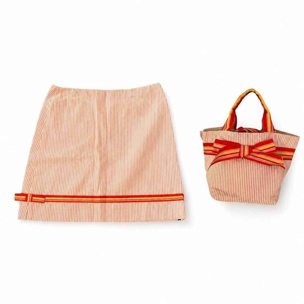 Mollie B Size 8 Seersucker Skirt & Tote Set – Pink Orange with Ribbon Trim